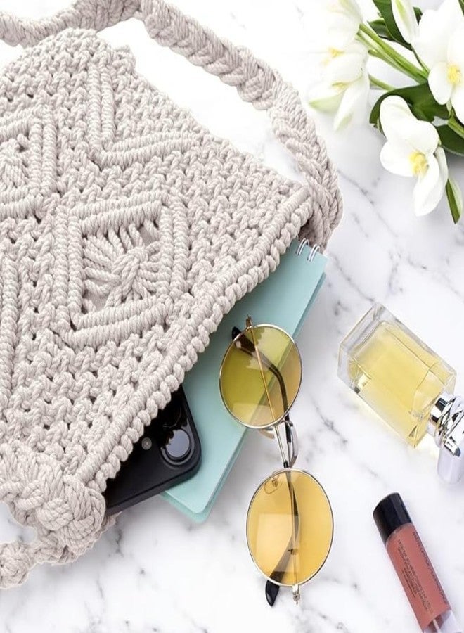 tms Handmade Macrame Sling Bag Crossbody (10x9 inch) - Off-White, Zipper Closure, Boho Chic, Stylish, Durable, Adjustable Strap, 1 pcs - Image 3